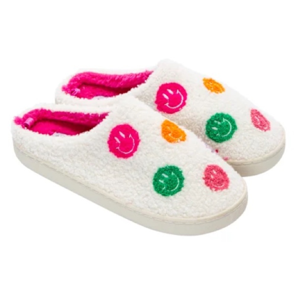Multicolored smiley face slippers